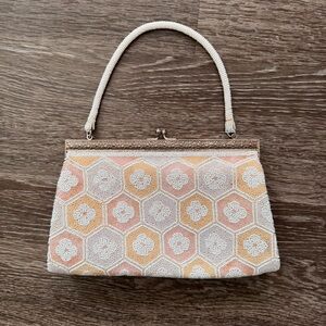 Japanese Elegant Chic Beaded Clutch in Cream, Pink, and Orange